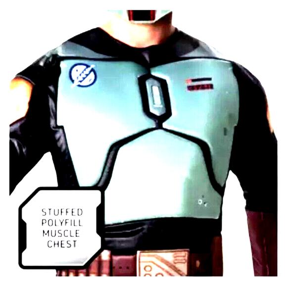 Star Wars Boba Fett Costume Mens Adult Sz M Muscle Chest jumpsuit Mask Halloween - Picture 3 of 16